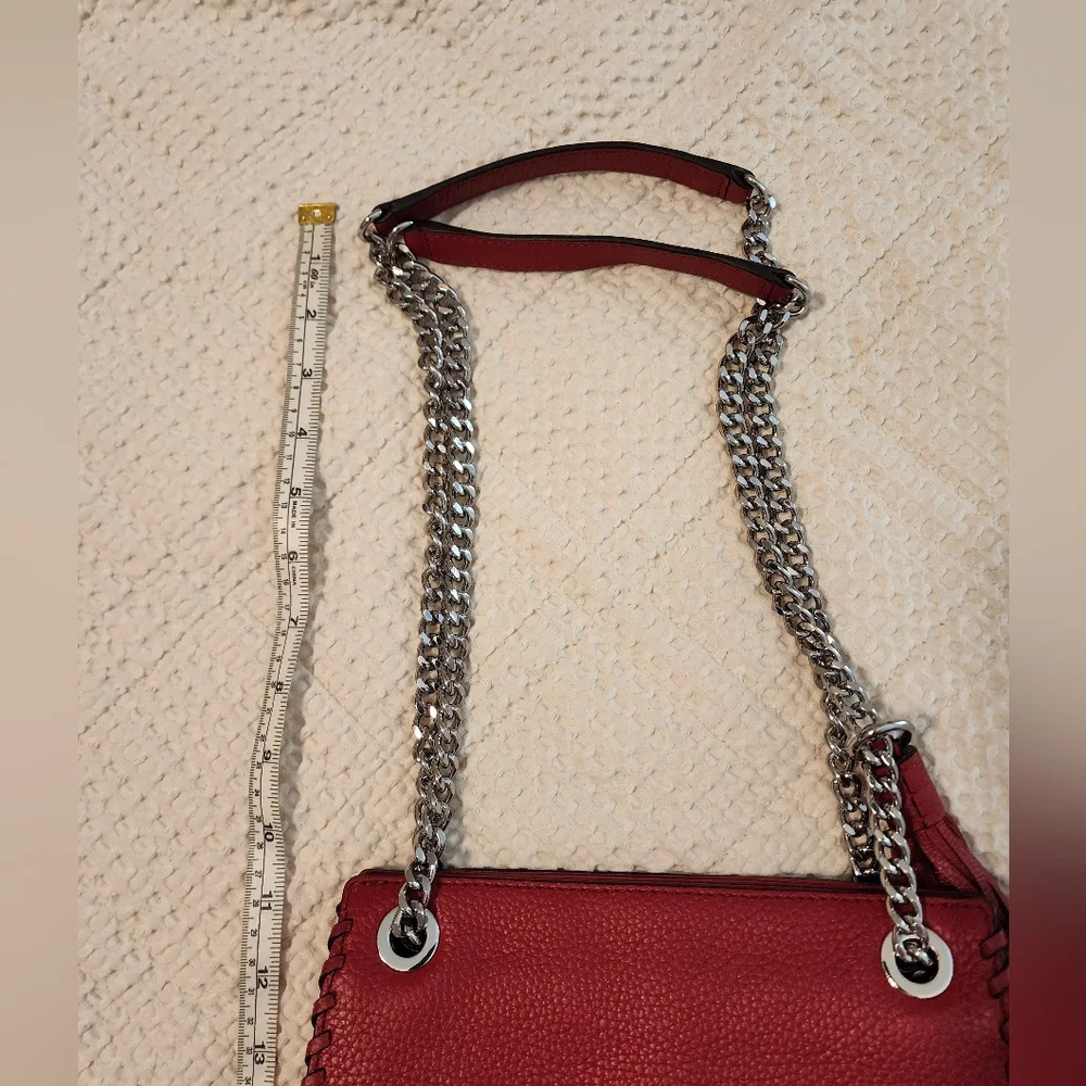 Michael Kors Whipped Chelsea Red Leather Bag with Tassel Silver $328 NEW